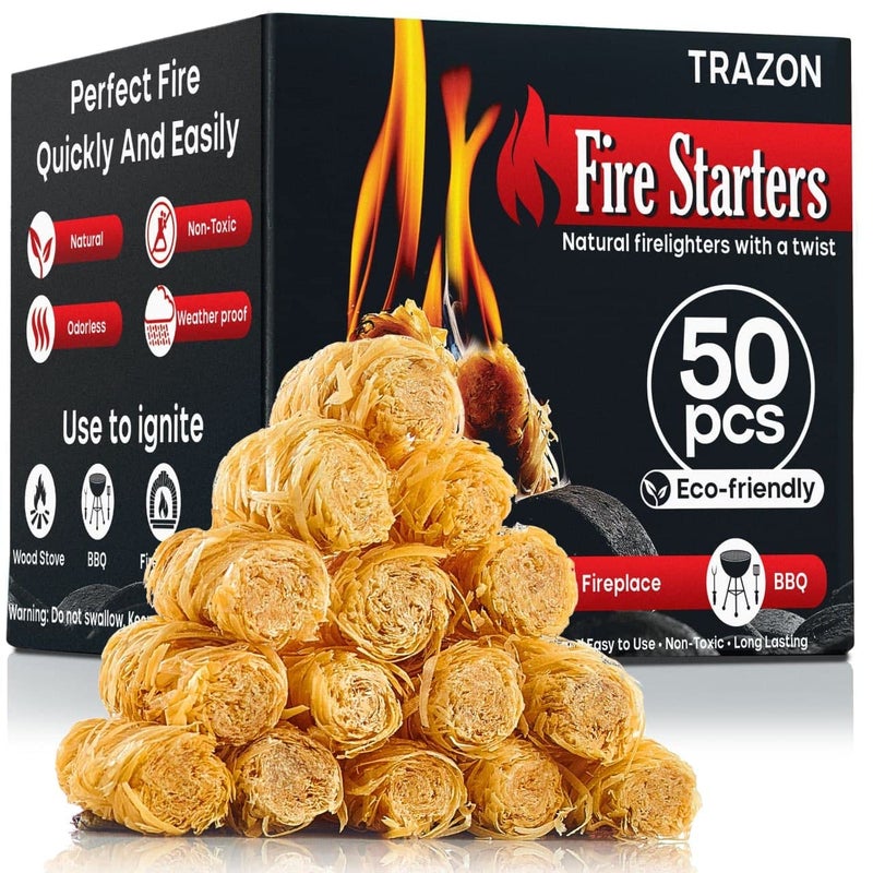 Trazon Fire Starters for Indoor Fireplace  Campfires  Wood Stove  Grill  Charcoal Chimney  Fire Pit  BBQ Accessories - Charcoal Starter  Fatwood Fire Starter Sticks - Firestarter - Image 1